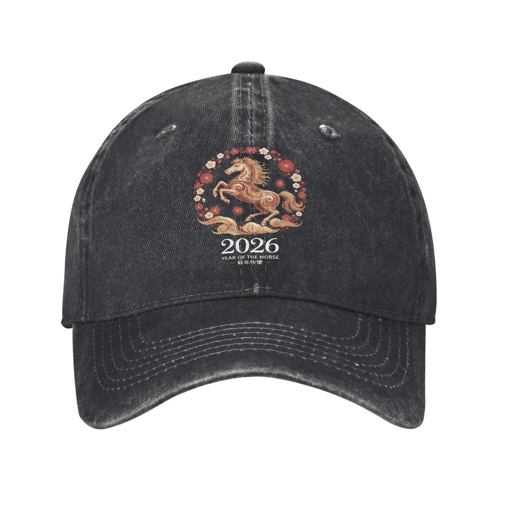 Year Of The Horse 2026 Chinese Lunar New Year Print Caps Men Women Cotton  Trucker Hat Causal Wear Baseball Cap Adjustable