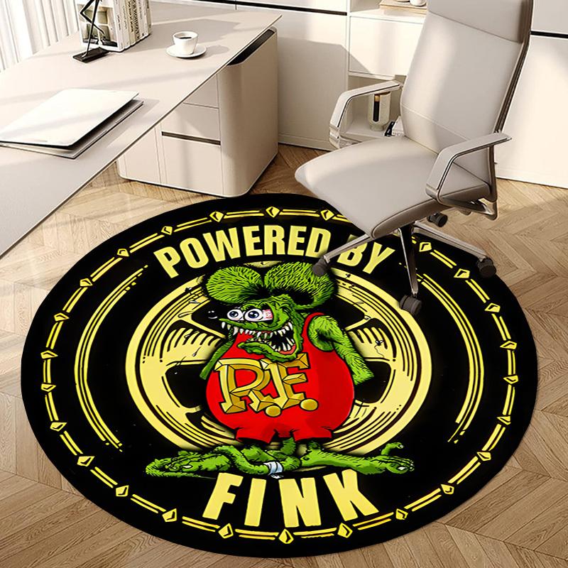 1pc Powerful Rat Fink Logo Round carpet, Made of Polyester,Perfect for Decorating Office Chairs, Living Rooms