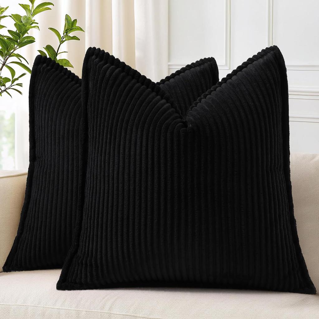 Green Corduroy Throw Pillow Covers 18x18 Inch Striped Decor Pillowcase for Living Room Bed Soft Couch Cushion Cover for Sofa