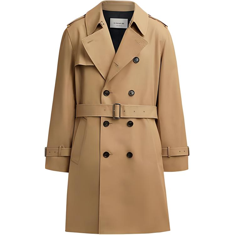 

Coach FW24 Однотонное двубортное тренч-пальто с акцентом на талии и длинными рукавами для мужчин, пальто, хаки, CT264-KHA L