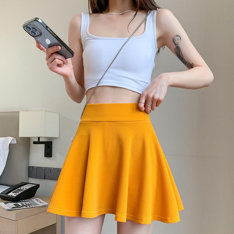 Sommer-Grundröcke für Damen, Shorts, Mini-elastische Faltenröcke, hohe Taille, Blasen-Sonnenröcke, Schulmädchen-Uniform, gefütterte Sicherheitshose