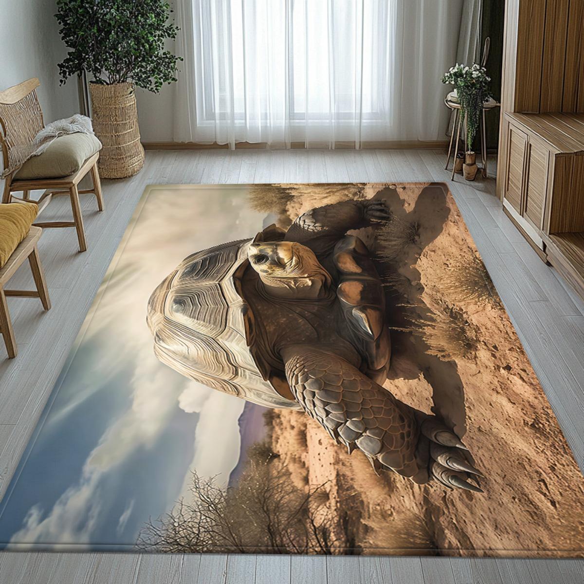 

Desert Tortoise Crystal Velvet Rug Nature Wildlife Theme Living Room Floor Mat Realistic Animal Design Home Decoration 50x 80cm