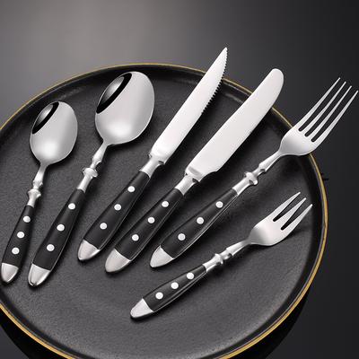Western 430 Edelstahl Besteck Set Schwarz Full Service Geschirr Nietengriff Servierlöffel Messer Gabel Teelöffel Teegabel