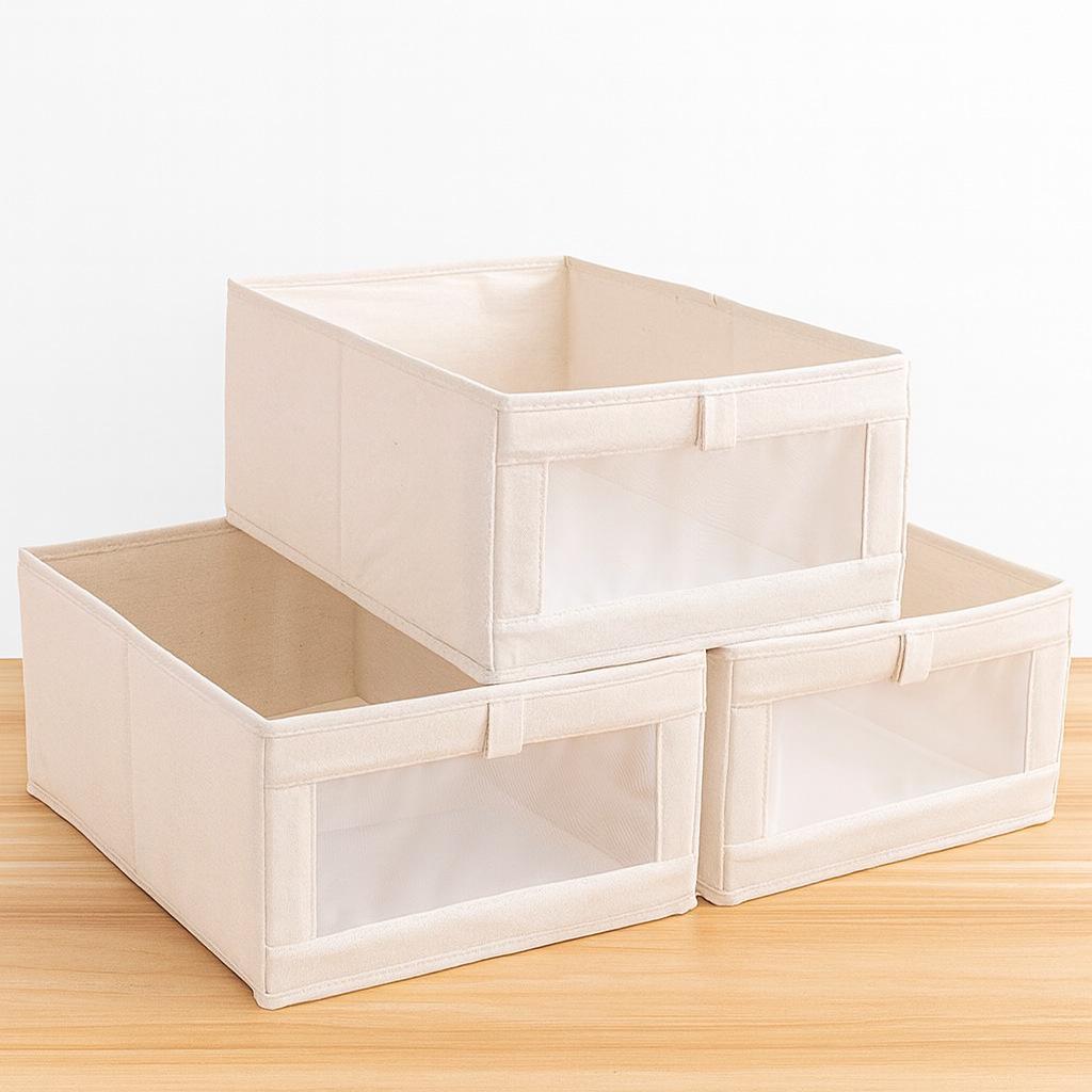 Foldable Cotton & Linen Storage Box with Viewing Window for Wardrobe Organization: Ideal for Toys, Clothes, and Sundries