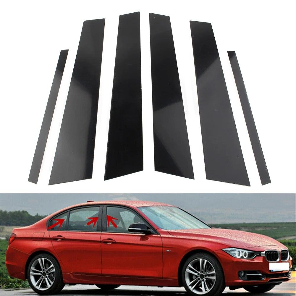 For BMW 3 Series E90 6Pcs Car Pillar Posts Door Window Panel Covers Decorative Trim 2005-2012 Gloss Black