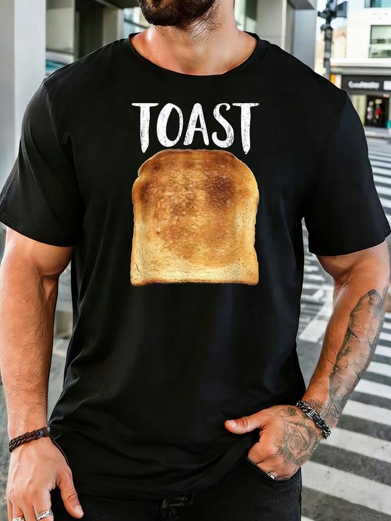 Unisex Crew Neck Tee Vintage Toast Bread Text Print Short Sleeve Top Food Theme Summer Daily Outdoor Loose Soft Casual Basic Wear