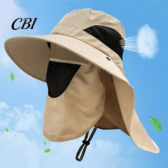 Fishing Bucket Hat Breathable Mesh Hat, 360-Degree Sunshade Fisherman with Detachable Face Sun Guard And Neck Flap, Adjustable Drawstring Outdoor