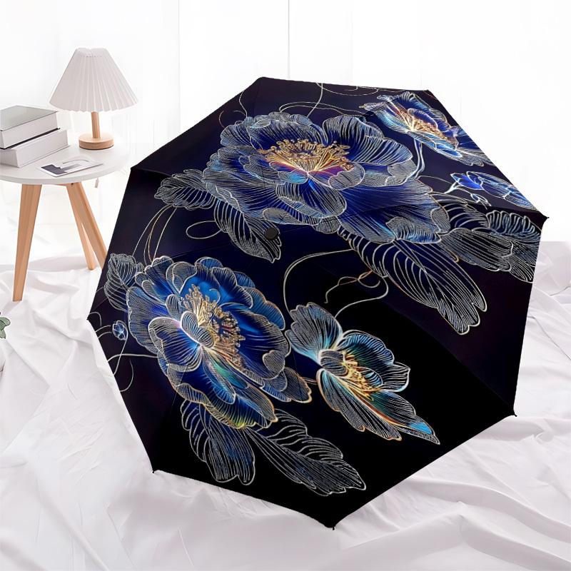 1pc Floral Design Automatic Folding Umbrella - 8-Rib Compact Travel Umbrella Durable & Portable for Outdoor Use, Perfect Gift095
