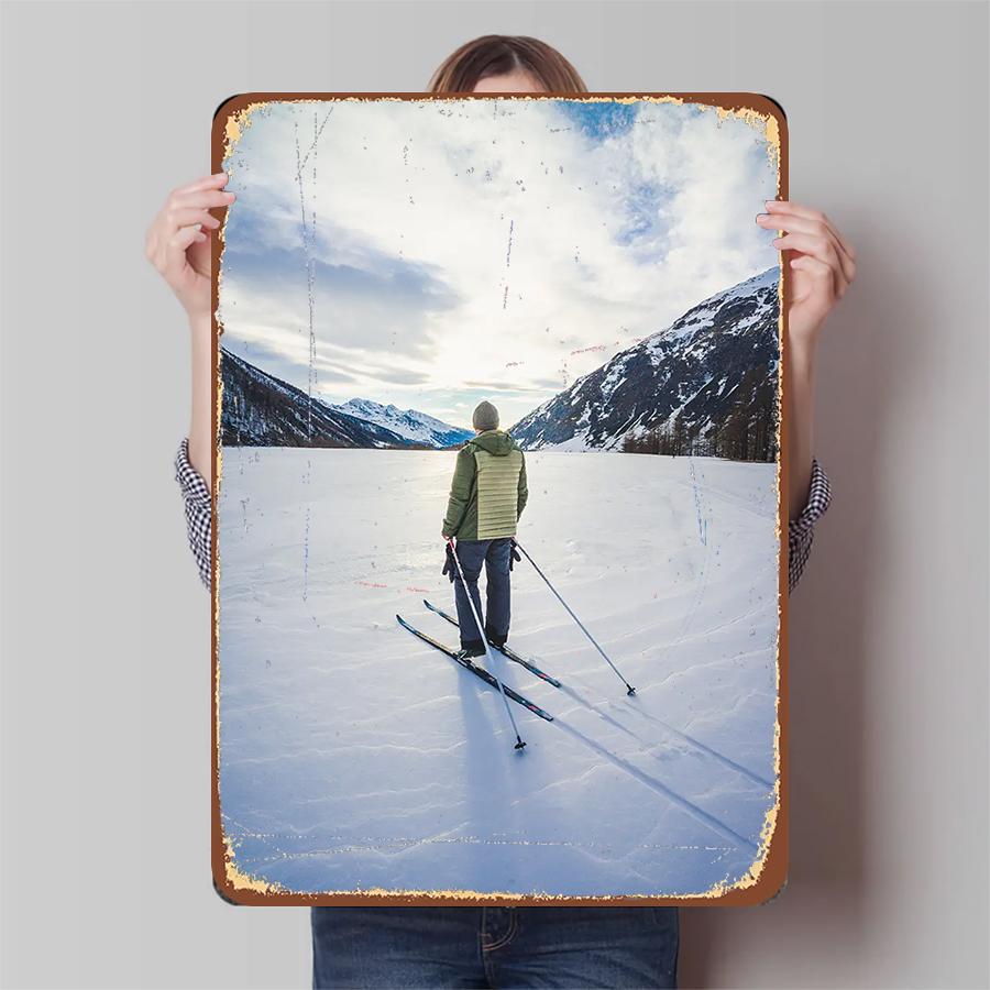 

Winter Snow Mountain Skiing Scene Iron Painting Home Wall Decor Living Room Study Office Metal Hanging Painting 20x30cm（7.8x11.8inch）