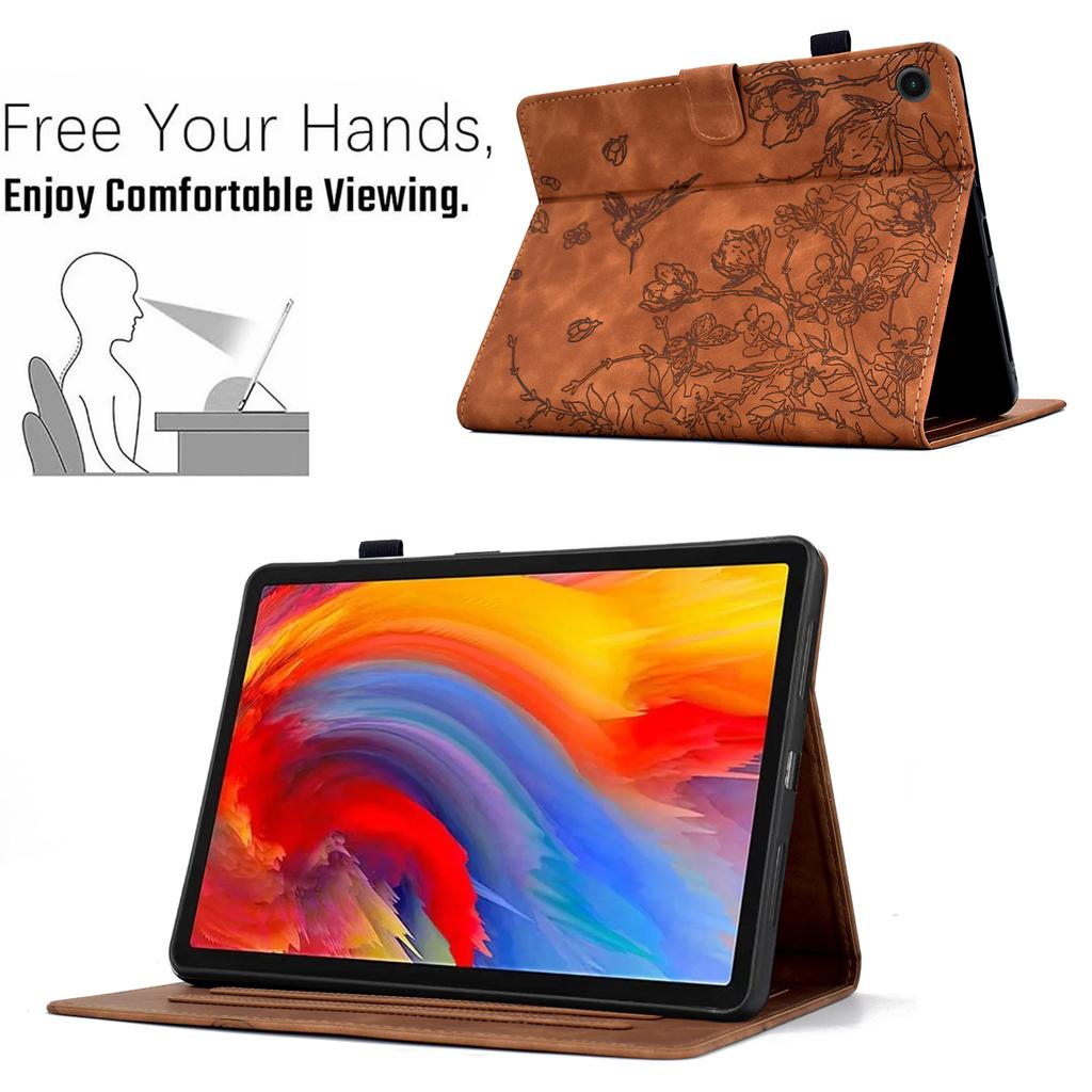 For Lenovo Tab M10 Plus (3rd Gen) Case Flower Bird Imprinted Card Holder Leather Tablet Cover
