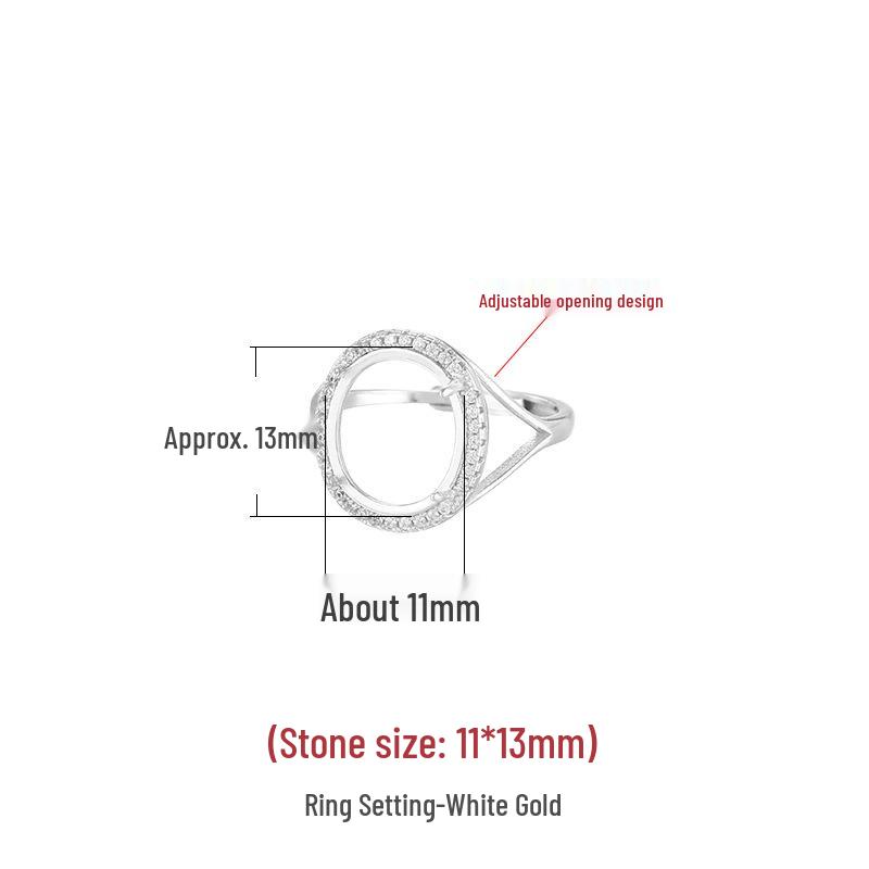 

Adjustable 925 Sterling Silver Ring Setting for 11x13mm Jade or Amber Gemstone платиновый