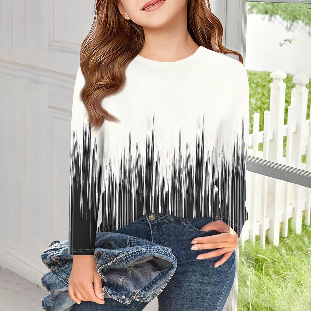 Dívčí trička s dlouhým rukávem Dětské podzimní topy Kulatý výstřih Potištěná základní trička 5-14L