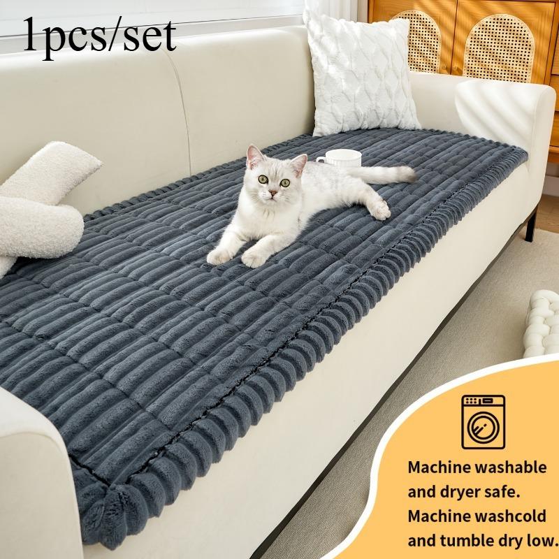 

Thick Warm Flannel Quilted Stripe Non Slip Sofa Pad Cover Home Office Decor Cushion Protector Durable Washable Perfect Gift 90x160cm