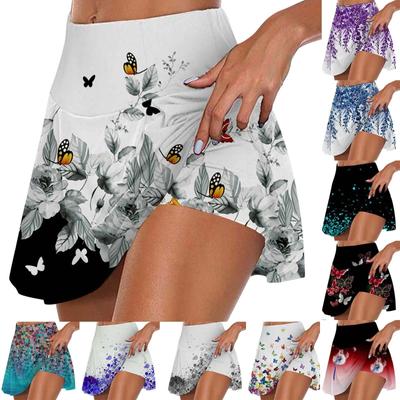 Women's Athletic Stretchy Pleated Tennis Skirts Run Yoga Inner Shorts Elastic Sports Golf Skorts