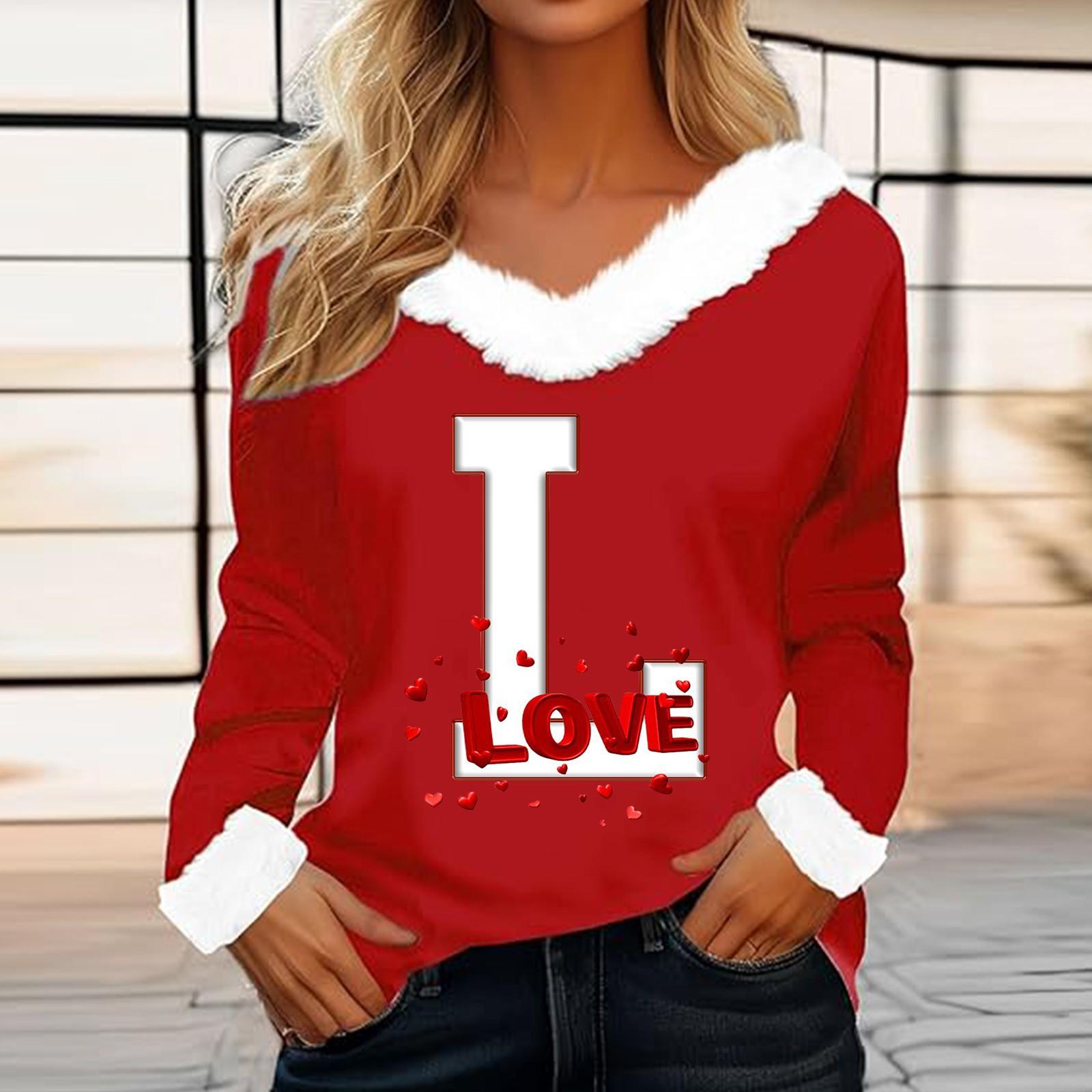 

Женская футболка с принтом ко Дню святого Валентина, рубашка с длинными рукавами, шерстяной воротник, топ с V-образным вырезом и надписью «Любитель вечеринок» L горячий розовый