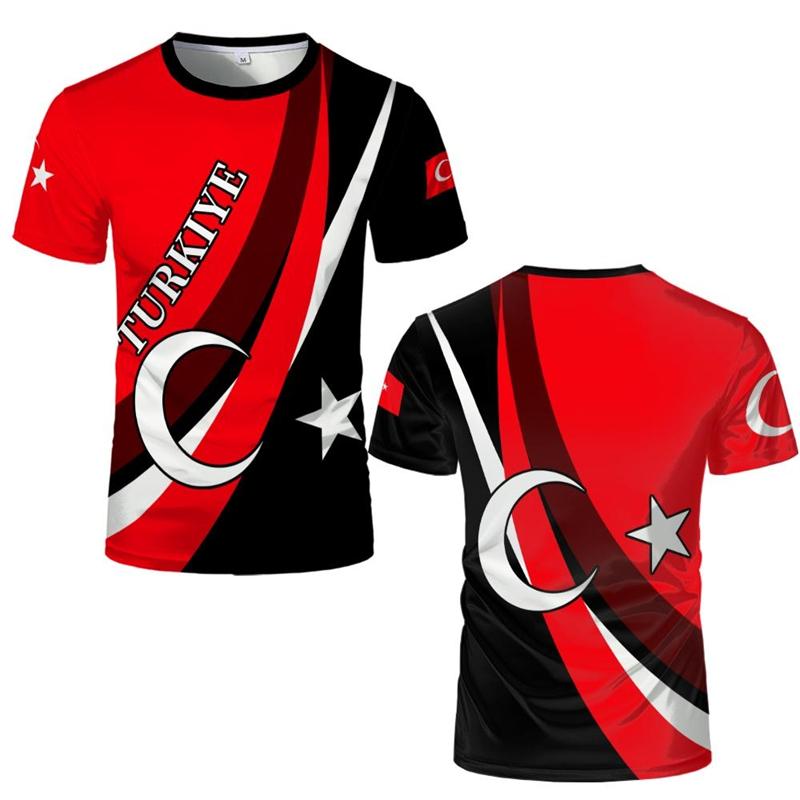 Türkiye Flag 3D Printed T-shirt Türkiye Style Pattern Men's Top Summer Fashion Football Short Sleeve Sweatshirt