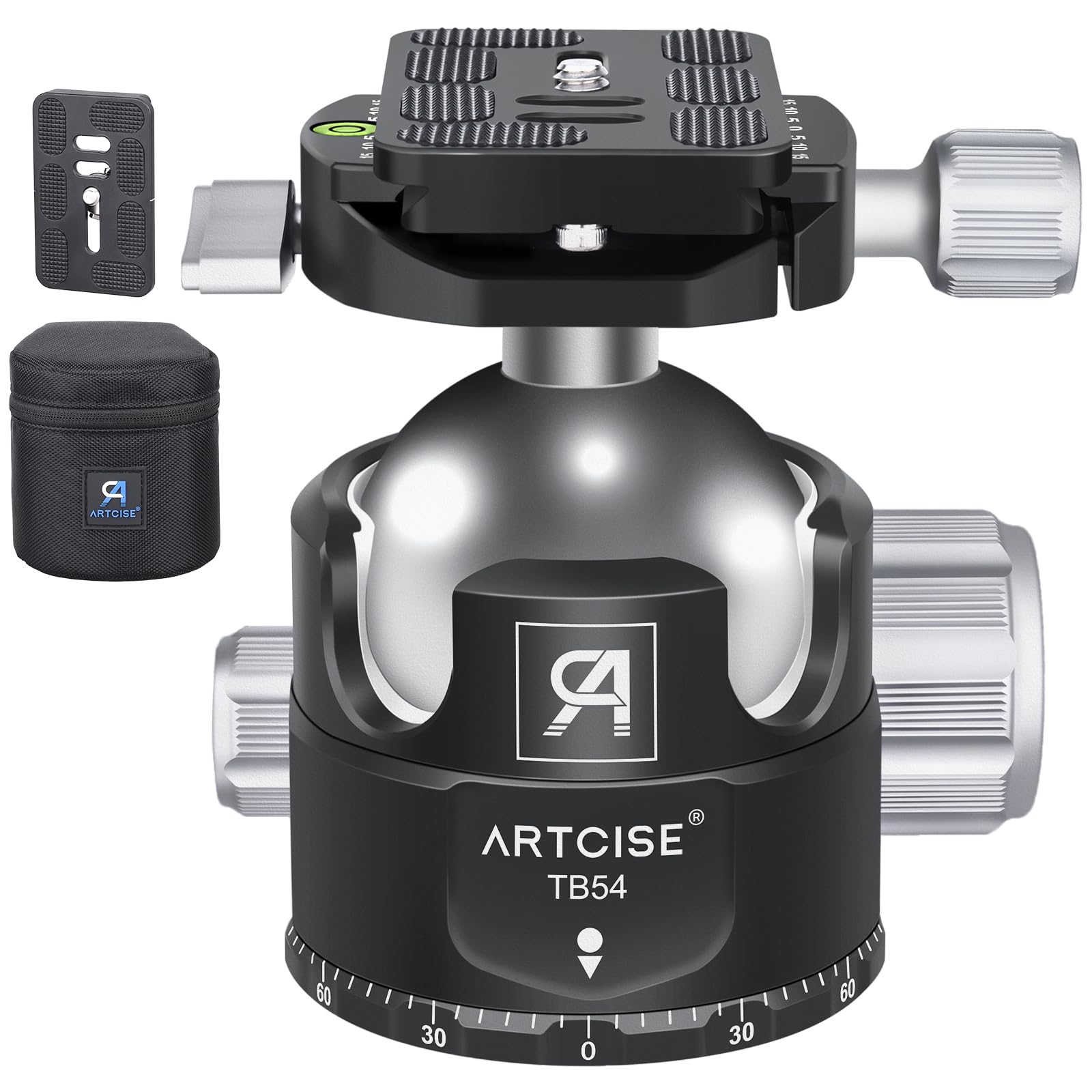 

ARTCISE 54mm Ball Low Center of 360 Degree Panoramic CNC Precision Machined Aluminum Tripod Quick Release Ball Head for DSLR and Video Maximum Load