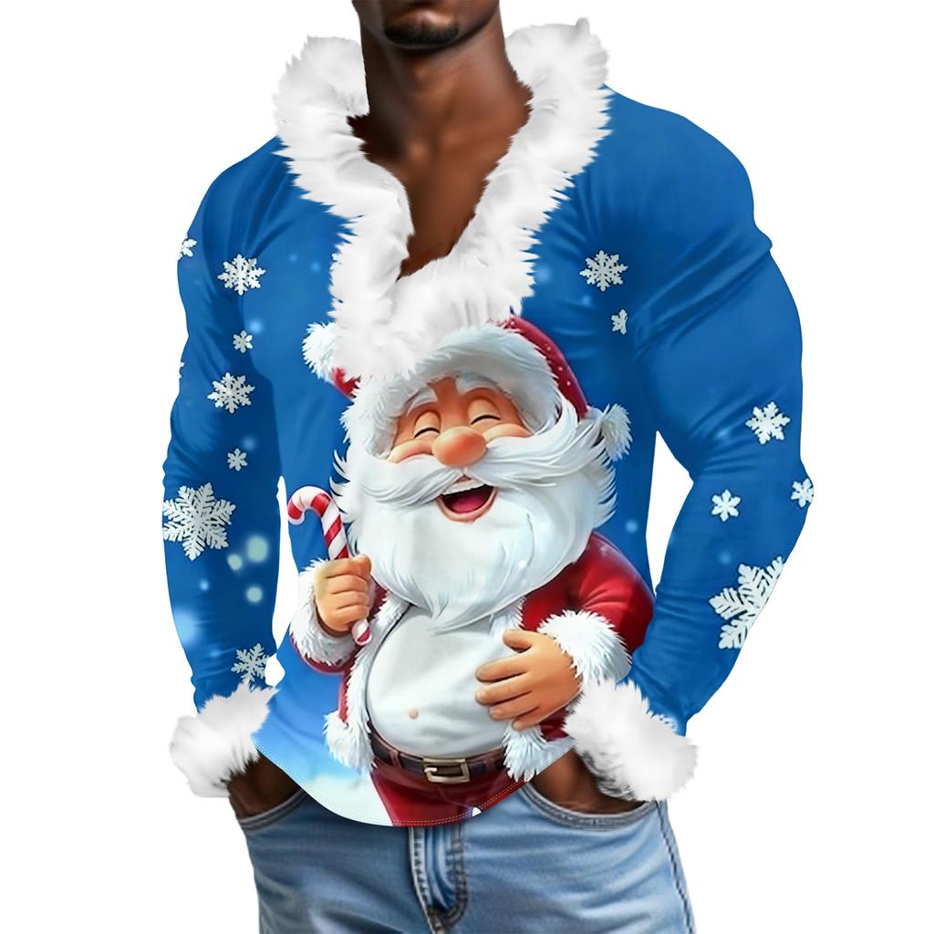 Herren Lässiges Weihnachten Bedrucktes Plüsch V-Ausschnitt und Fleece Langarm-Sweatshirt