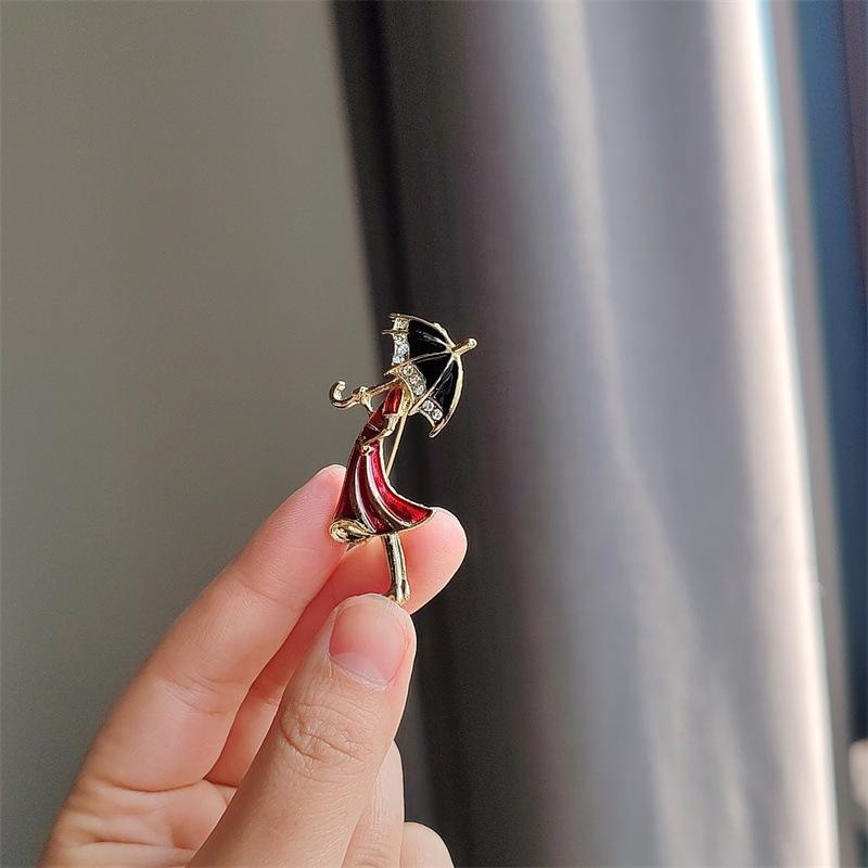 Girl In Red Romantic Brooch Walking In The Rain Versatile Pin Brooch Cardigan Coat Brooch Collar Pin Gift Accessories