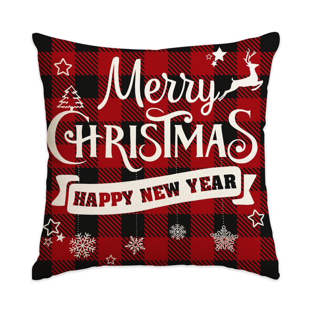 1/4Pcs Red Checkered Christmas Pillowcases, Christmas Tree Santa Claus Reindeer Design Cushion Covers, Christmas Decorations