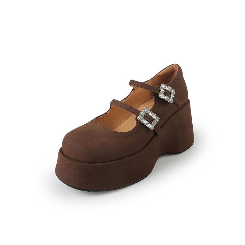 

Туфли Мэри Джейн женские весенне-осенние новые на толстой подошве увеличивающие рост с мелким вырезом водонепроницаемые туфли-лодочки 42 коричневый