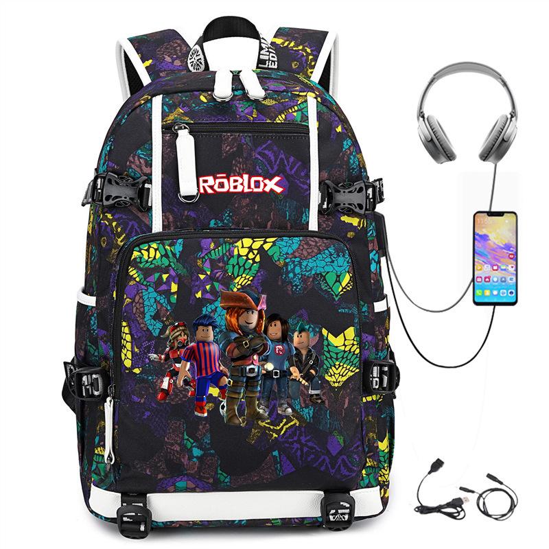 Cartoon Game USB Backpack Large Capacity Hiking Bag College Student Outdoor Travel Casual Daypack