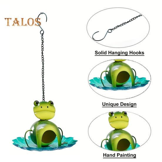 Frog Birds Feeder with Detachable Lotus Platform Tray Outside Hanging Metal Birds Feeding Station Outdoor Garden Yard Decoration