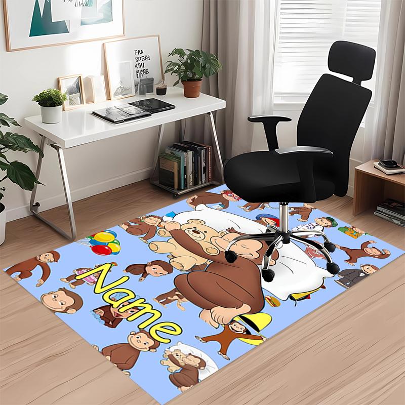 Custom Name Curious George Printed Carpet, for Office Chair Living Room Bedroom Kitchen Room Decor Gifts.