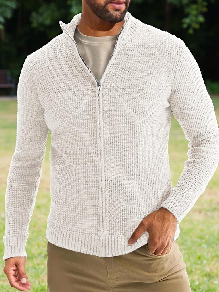 Men's Outdoor Casual Loose-fitting Stand-up Collar Zipper Cardigan Sweater Long-sleeved Knit Jacket