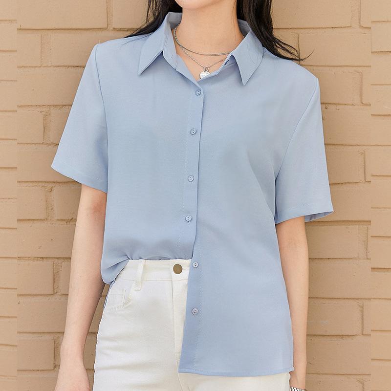 Summer Short Sleeved Shirt for Women with Niche Design Loose Versatile Professional Temperament Formal Top Blouses & Shirts
