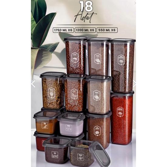 

Набор из 18 квадратных контейнеров для хранения продуктов с маркировкой (6 шт.)(550мл-1200мл-1750мл) Банка с жесткой крышкой