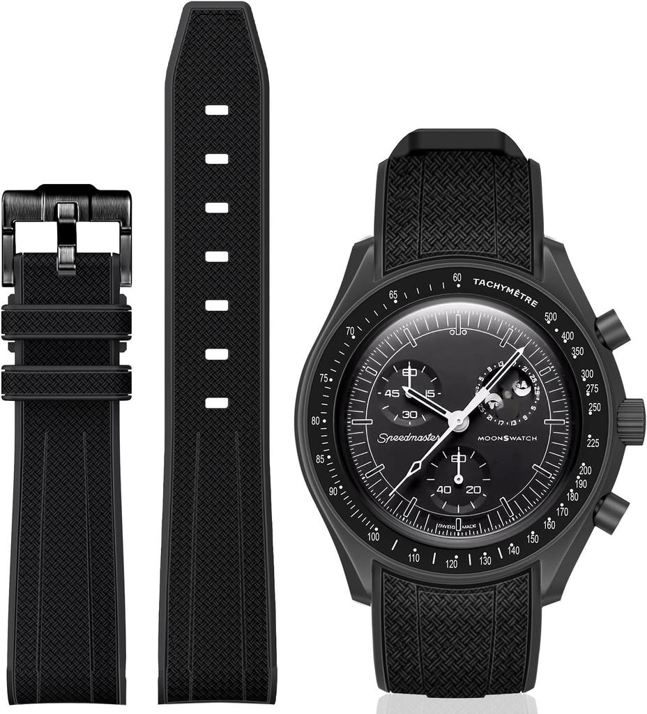 Jumpsunfun 20mm Watch Band for Omega and Silicone Strap with Quick Release Replacement Black X, Swatch, Speedmaster, MoonSwatch, Tool,