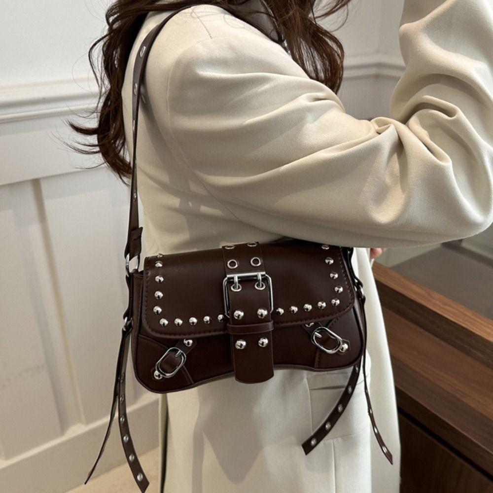 American Style Y2K Armpit Bag Sweet Cool Underarm Bag Casual Rivet Shoulder Bag  Spicy Girls
