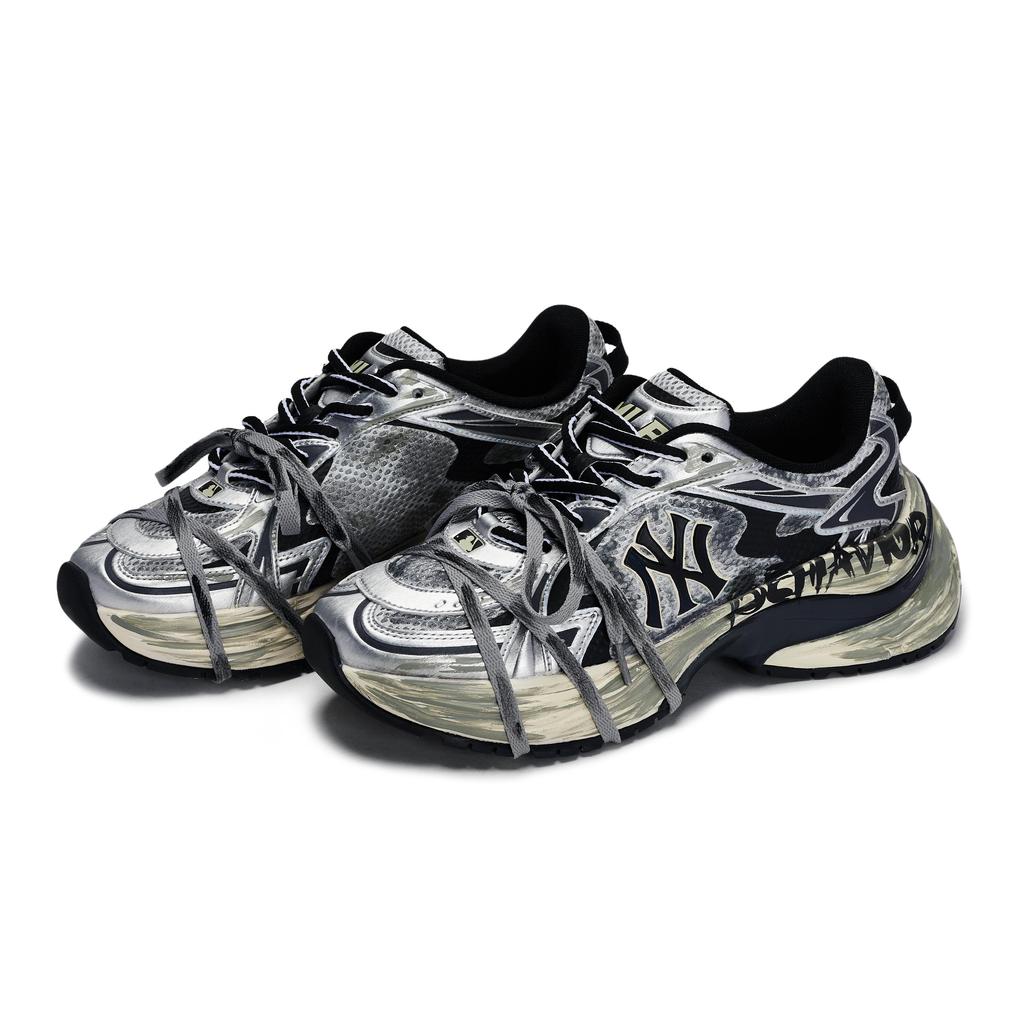 MLB New York Yankees Slip Resistant Abrasion Resistant Low top Running Shoes Unisex Black Gray Silver 3ARNSPL4N-50SIS(Team80BOX)