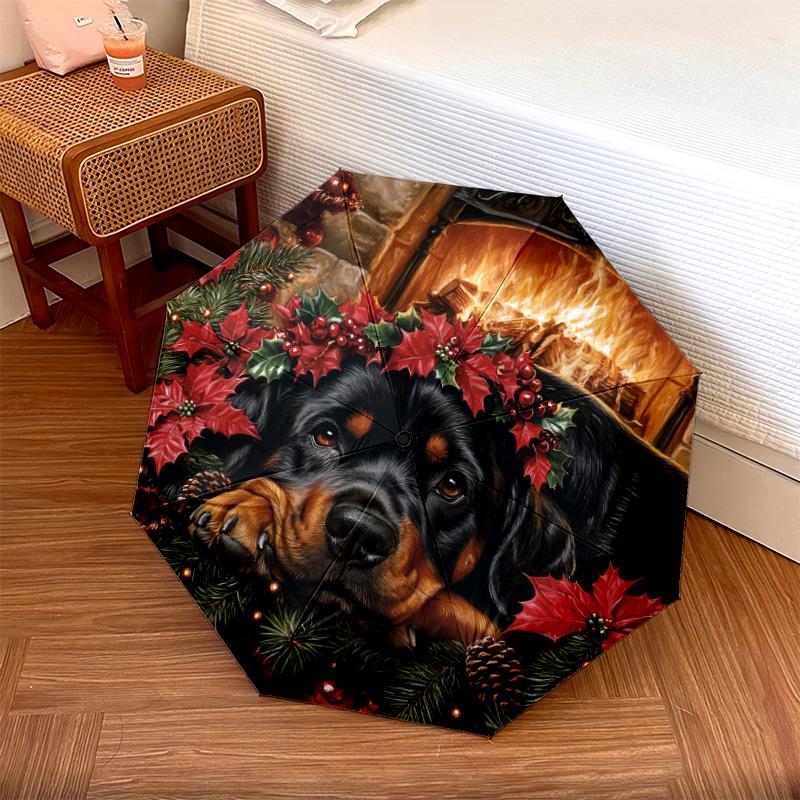 

1 шт. Автоматический складной зонт - Узор с ротвейлером, Портативный и складной дизайн с 8 спицами, Рождественские и новогодние подарки разноцветный