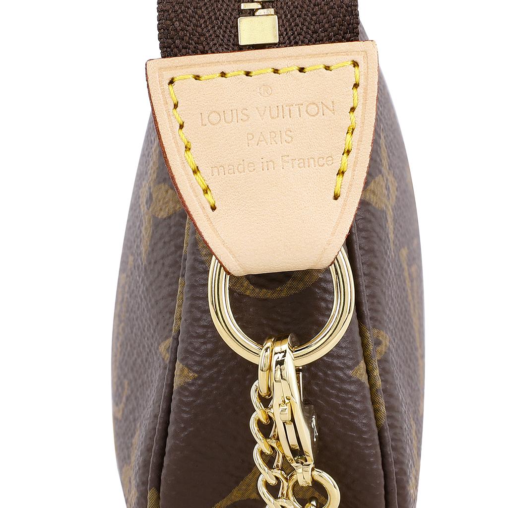 Louis Vuitton Mini Pochette Double Chain Classic Monogram Coated Canvas Leather Handheld Shoulder Crossbody Bag Mini Women Bags Brown M82510