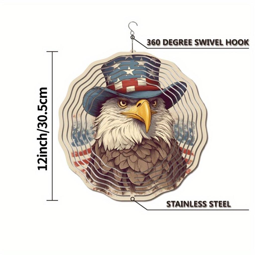 3D Eagle and Flag Wind Spinner Patriotic Garden Sculpture 12 Inch Durable Stainless Steel Outdoor Decor