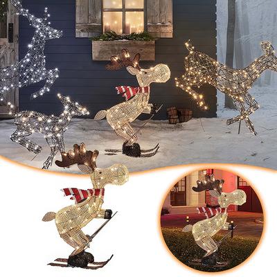 Glowing Ski Reindeer Ornaments Reindeer Lawn Decorations 3d Glowing Reindeer Ornaments with Led Lights for Christmas Decoration