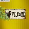 2D Flat, 1pc "WELCOME" Bear & Paw Print 12''x6'' Aluminum Sign, Rustic Cabin & Woodland Style Wall & Car Decor for Entryway, Porch, Lake House