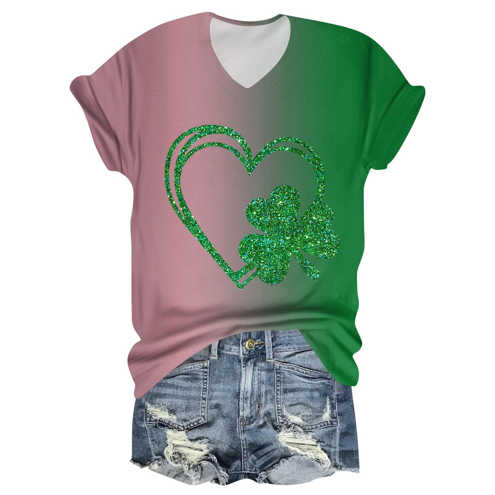 

Жіноча модна повсякденна футболка з принтом, V-подібним вирізом та коротким рукавом XXXXXL