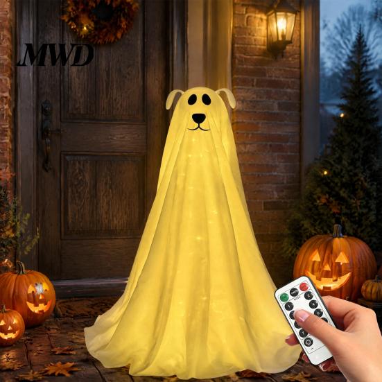 Statue de Chien Effrayante pour l'Extérieur Fantôme Illuminé Décoration d'Halloween, Fonctionne à Piles Autoportante Décorations d'Horreur Adaptées aux Familles avec Télécommande