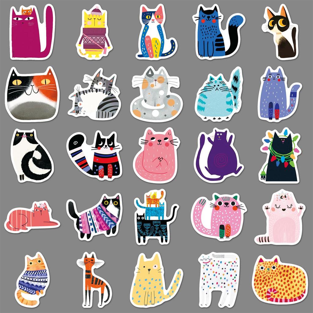 50 Cute Cat Stickers: Trendy Graffiti Art for Notebooks and Helmets