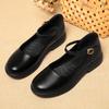 Soft Sole Work Shoes For Women Black Single Shoes One-Liner Flat Buckle Flat Round Toe Work Women's Leather Shoes Mother's Shoes