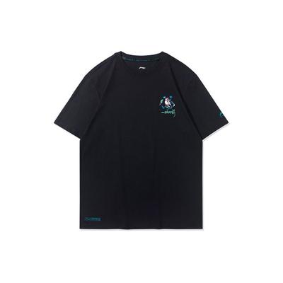 Li Ning Sportmode Serie Casual Ronde Hals Gebreide Korte Mouw T-shirt Heren Tops Zwart AHSR073-2