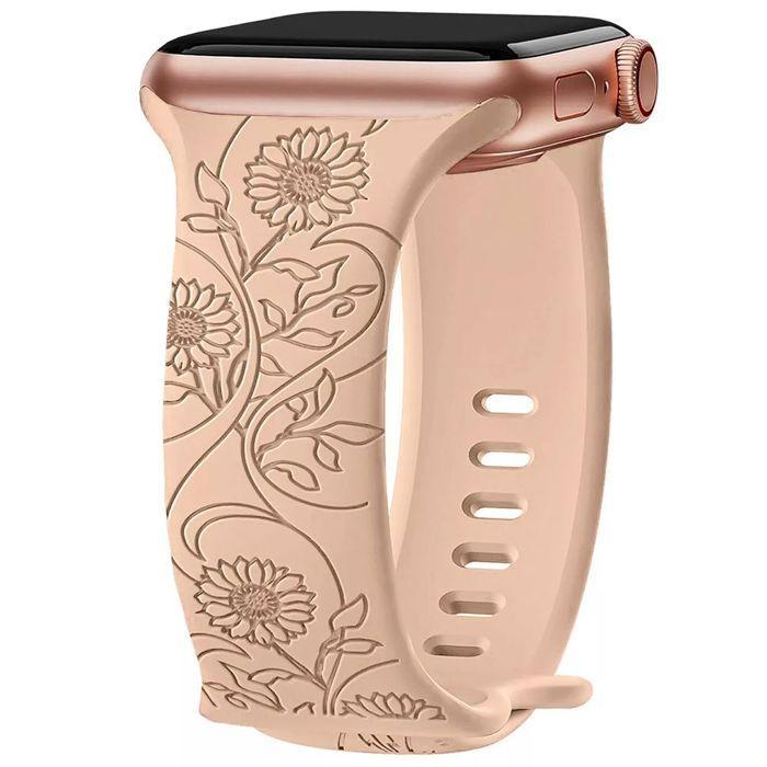 Bracelet pour Apple Watch Series 11 10 9 8 SE 7 6 5 4 3 2 1 Ultra 2 3, 42mm-44mm-45mm-46mm-49mm Silicone Motif Tournesol - Nude