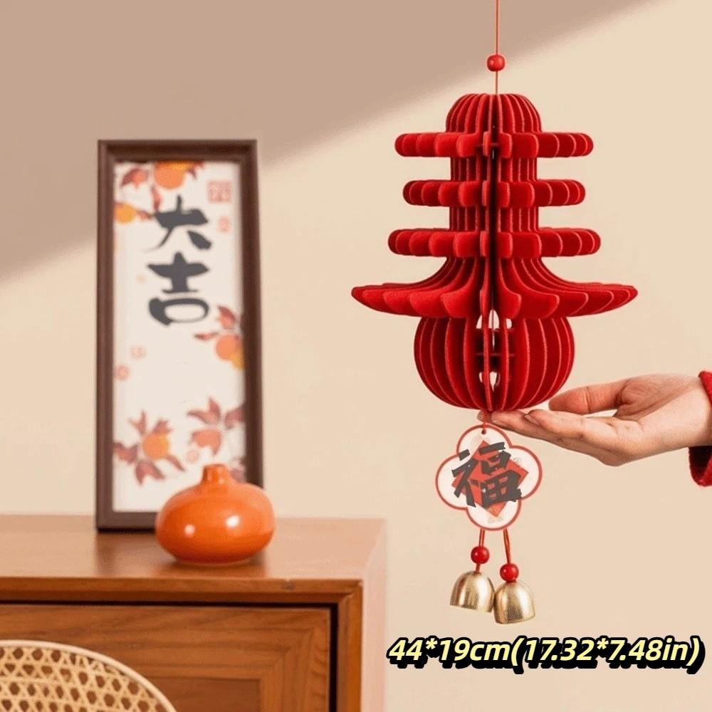 Gourds Shape New Year Decoration Red Felt Gold Bell Greeting 3D Felt Pendant  Shop Decoration