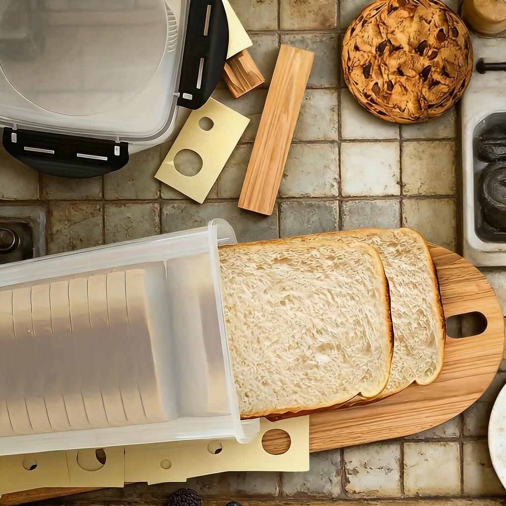 Transparent Rectangular Plastic Bread Storage Box Sealed Food Container with Lid and Inner Tray Reusable Kitchen Organizer