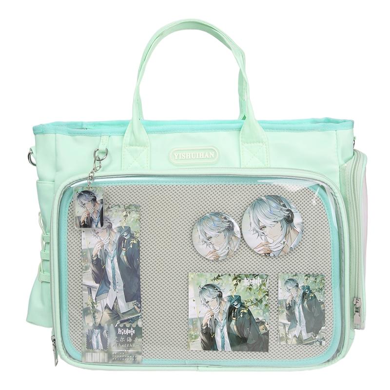 

Large Capacity Kawaii Mint Green Shoulder Ita Bag School Backpack Student Clear Window Tote Bag for Pins Anime Fan Girls Handbag