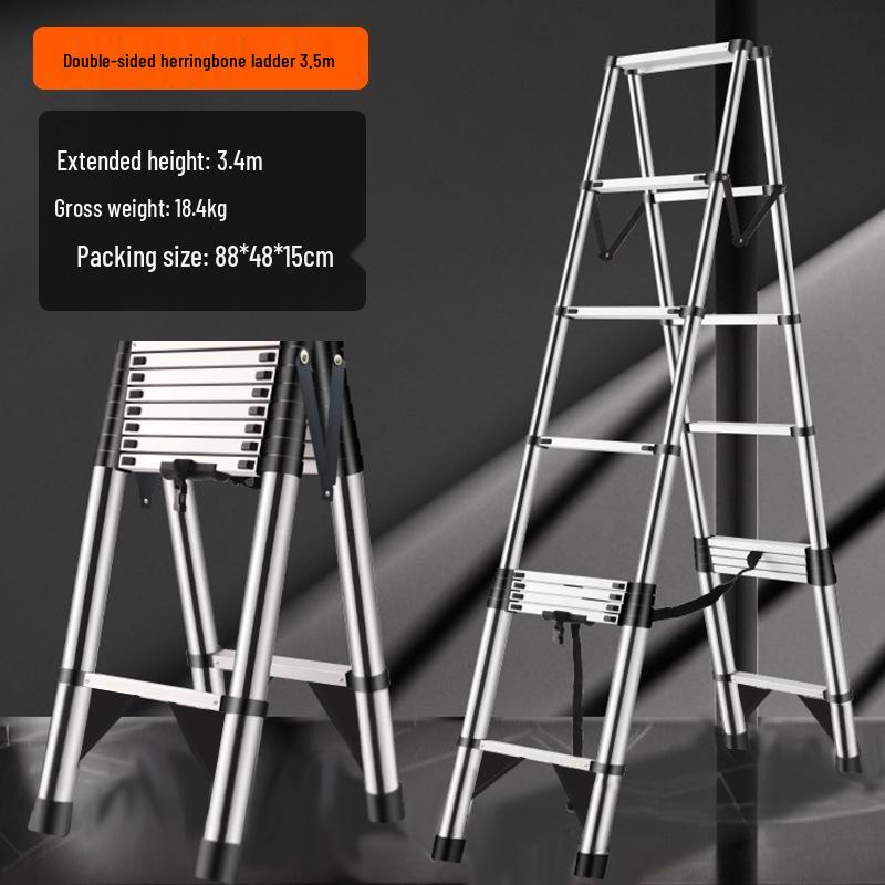Multifunctional Stainless Steel Telescopic Ladder: A-Frame, Extension, Straight, Folding, Household/Engineering Use