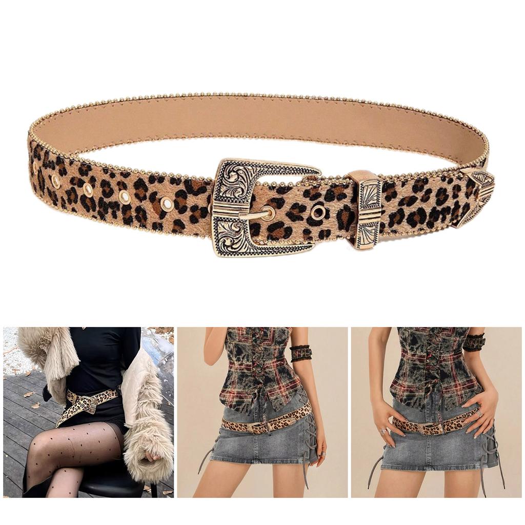 Leopard Belt for Jeans Skirt Bead Trim Velvet Belt Subculture Pants Belt Y2K Women Belt Clothing Waist Decoration